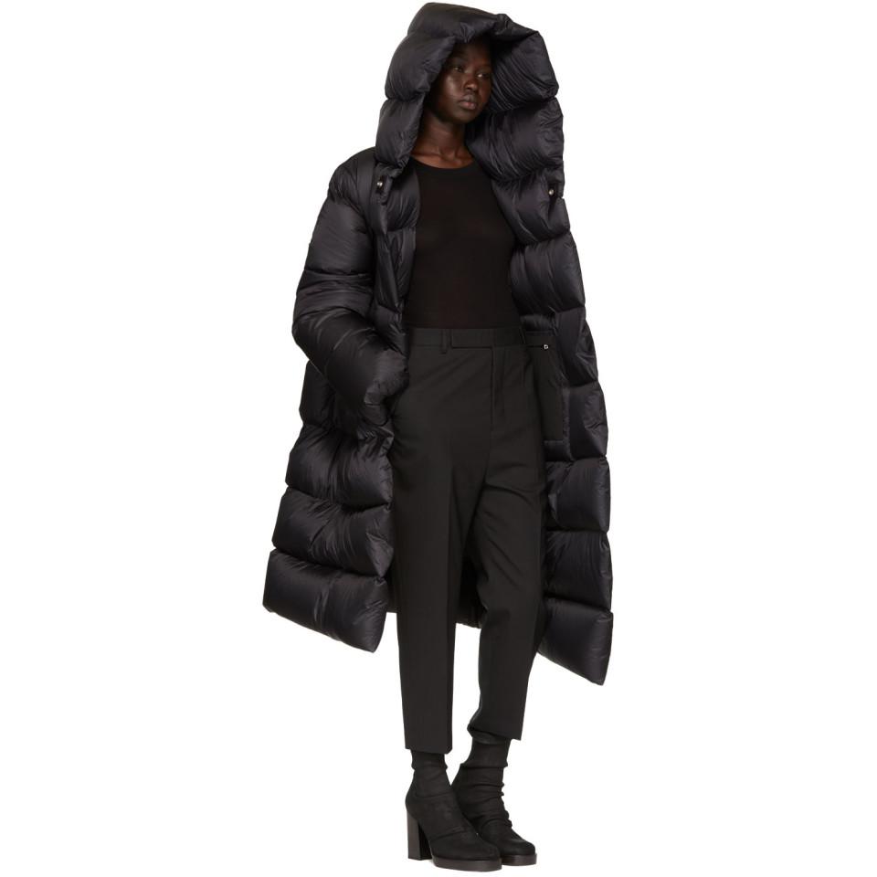 【Rick Owens】ブラック フード ライナー ロングダウンベスト Rick Owens ブラック フード ライナー ダウン ジャケット