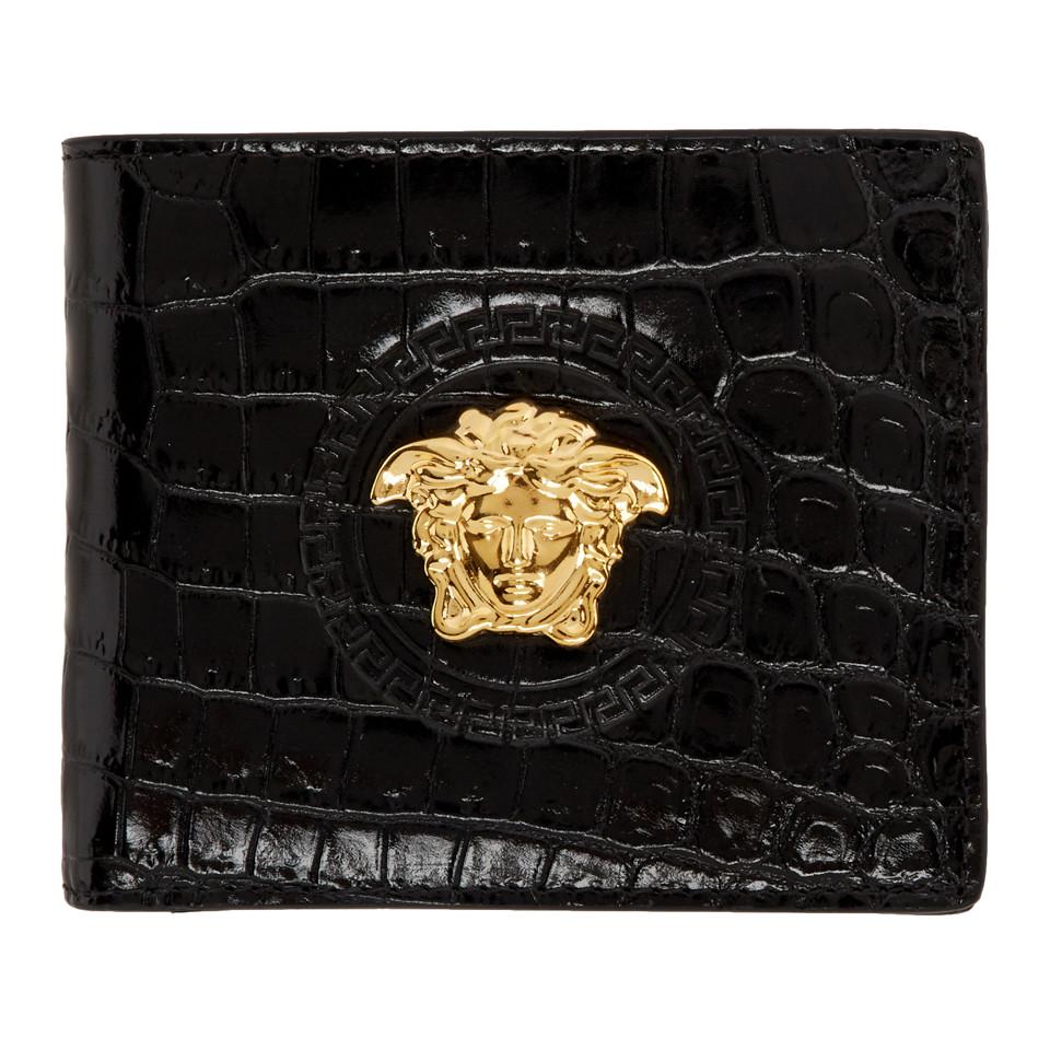 Versace Black Croc Medusa Palazzo Wallet for Men Lyst