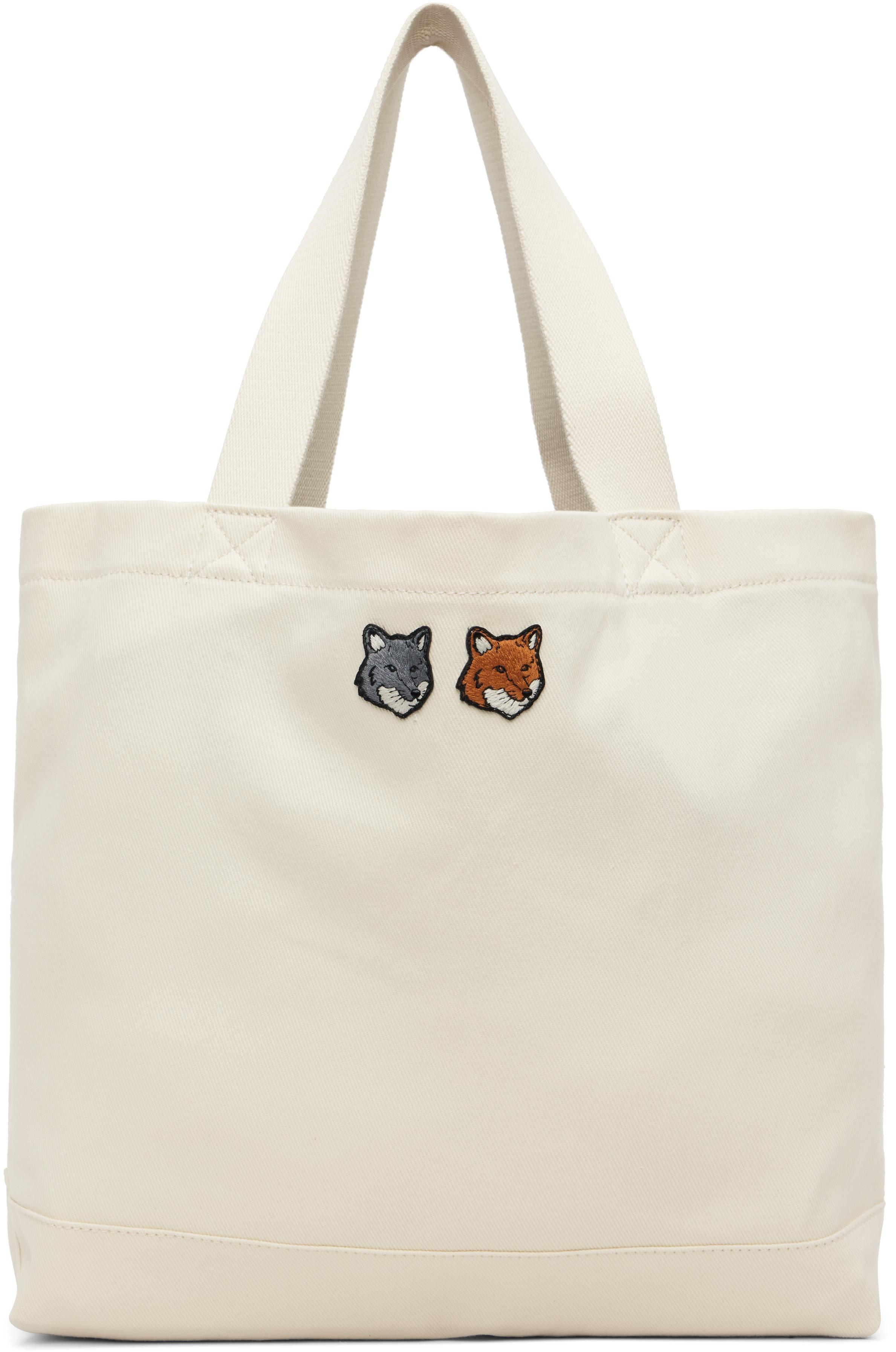 【送料&関税込】Maison KitsunAC White Shopper With Maxi Logo BARISTA FOX TOTE | Maison Kitsuné