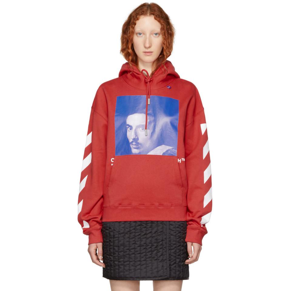 Off-White c/o Virgil Abloh Cotton Red Diagonal Bernini Hoodie - Lyst