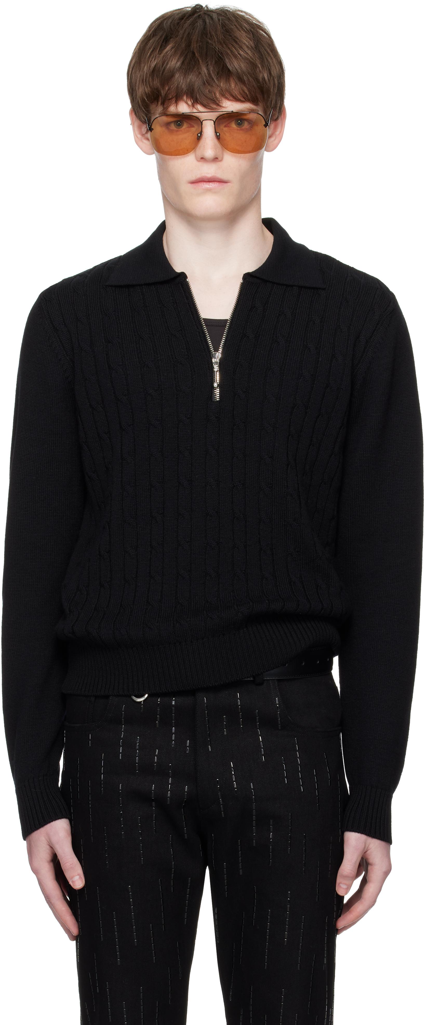 Ernest W. Baker Cable Knit Zip Polo in Black for Men | Lyst