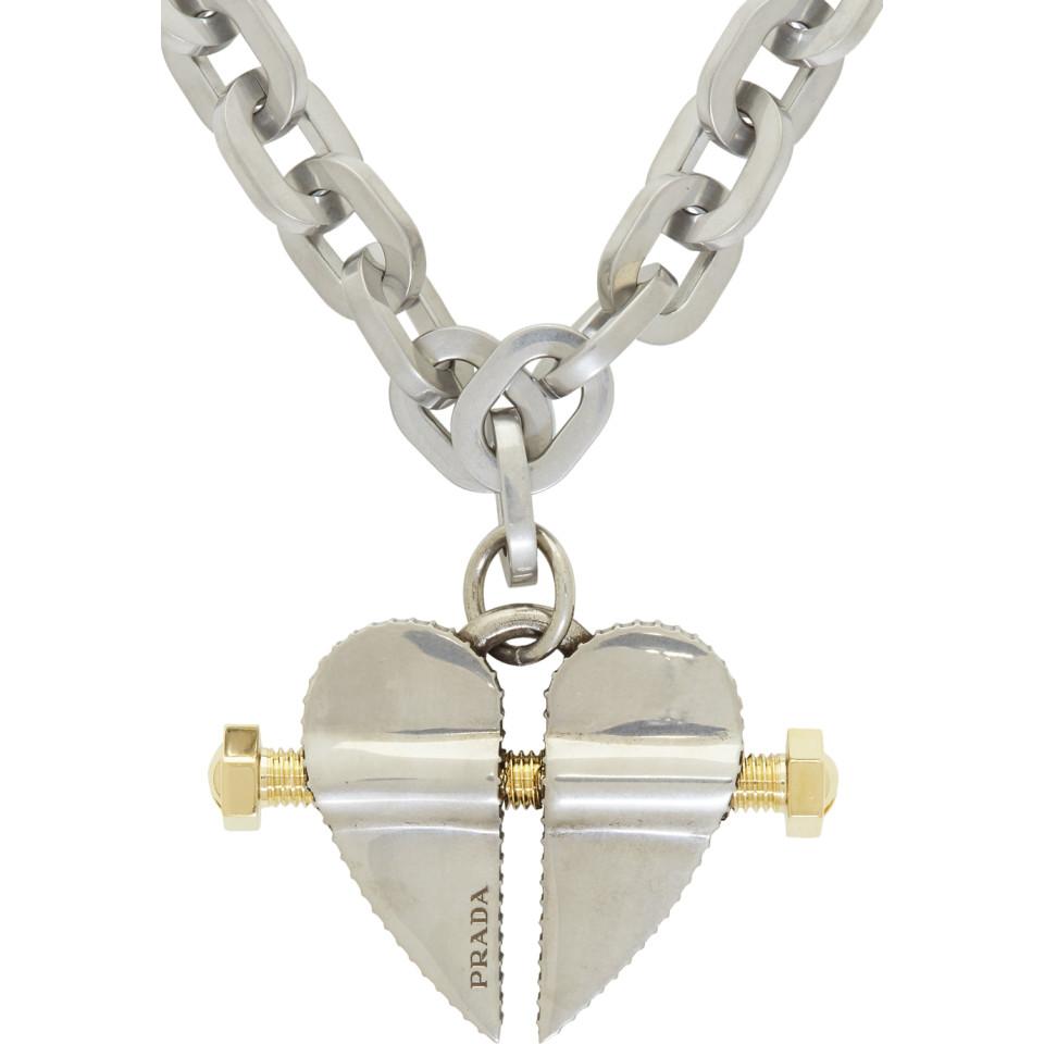 Prada Silver Broken Heart Necklace in 