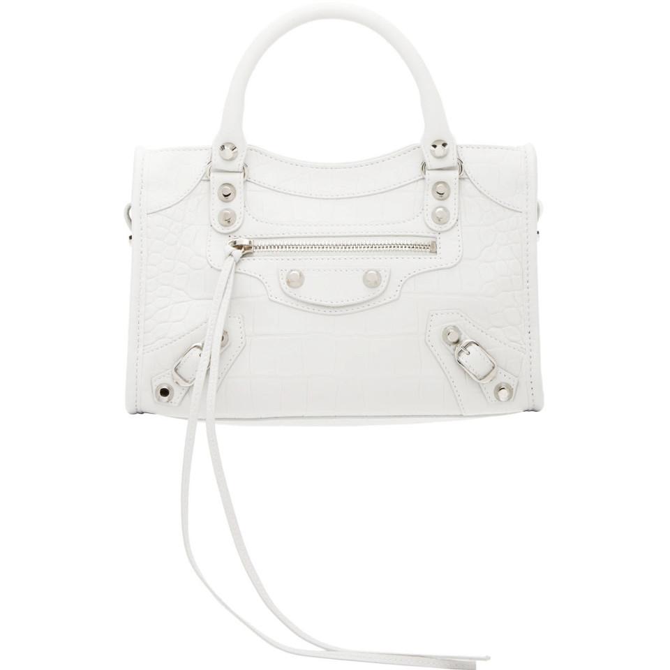 Balenciaga Leather White Croc Classic Mini City Bag | Lyst