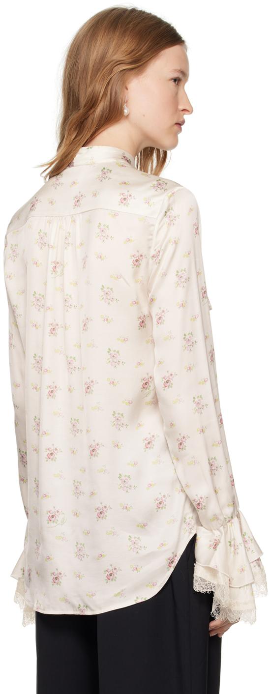 Blumarine レディース オフホワイト フローラルプリント サテン シャツ 