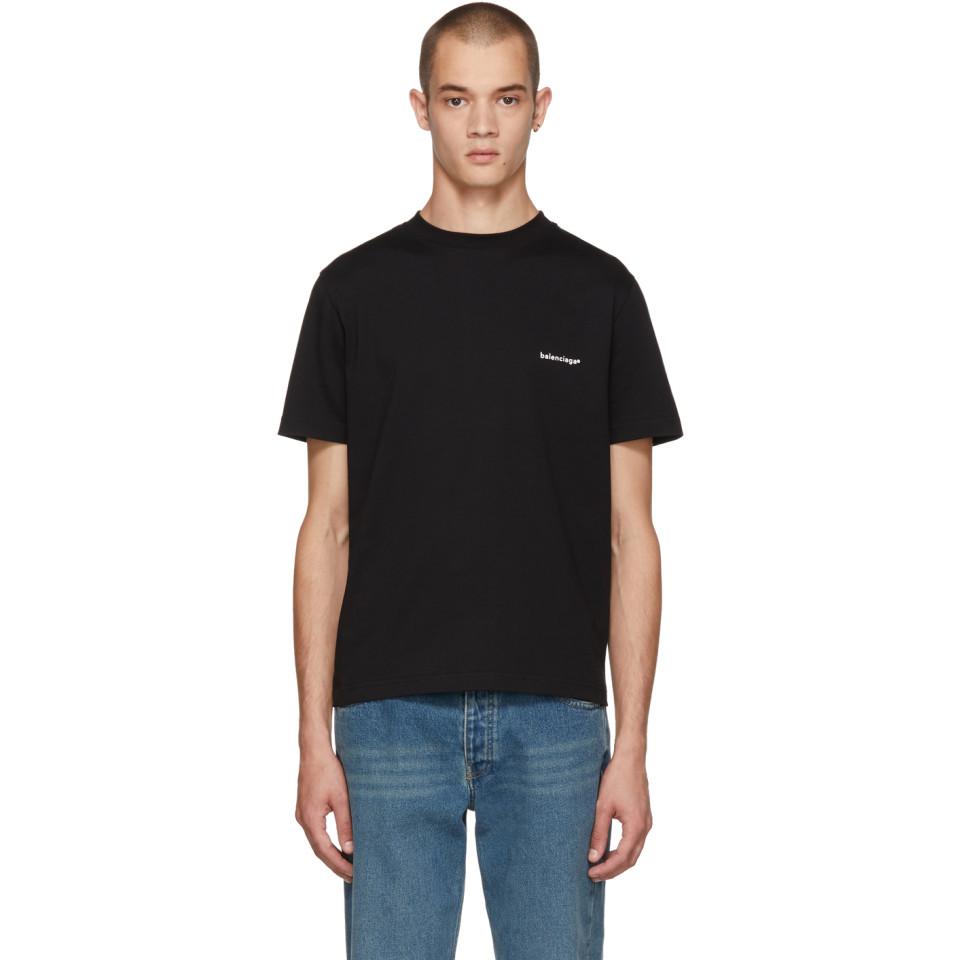 Balenciaga Cotton Black Small Logo T-shirt for Men - Lyst