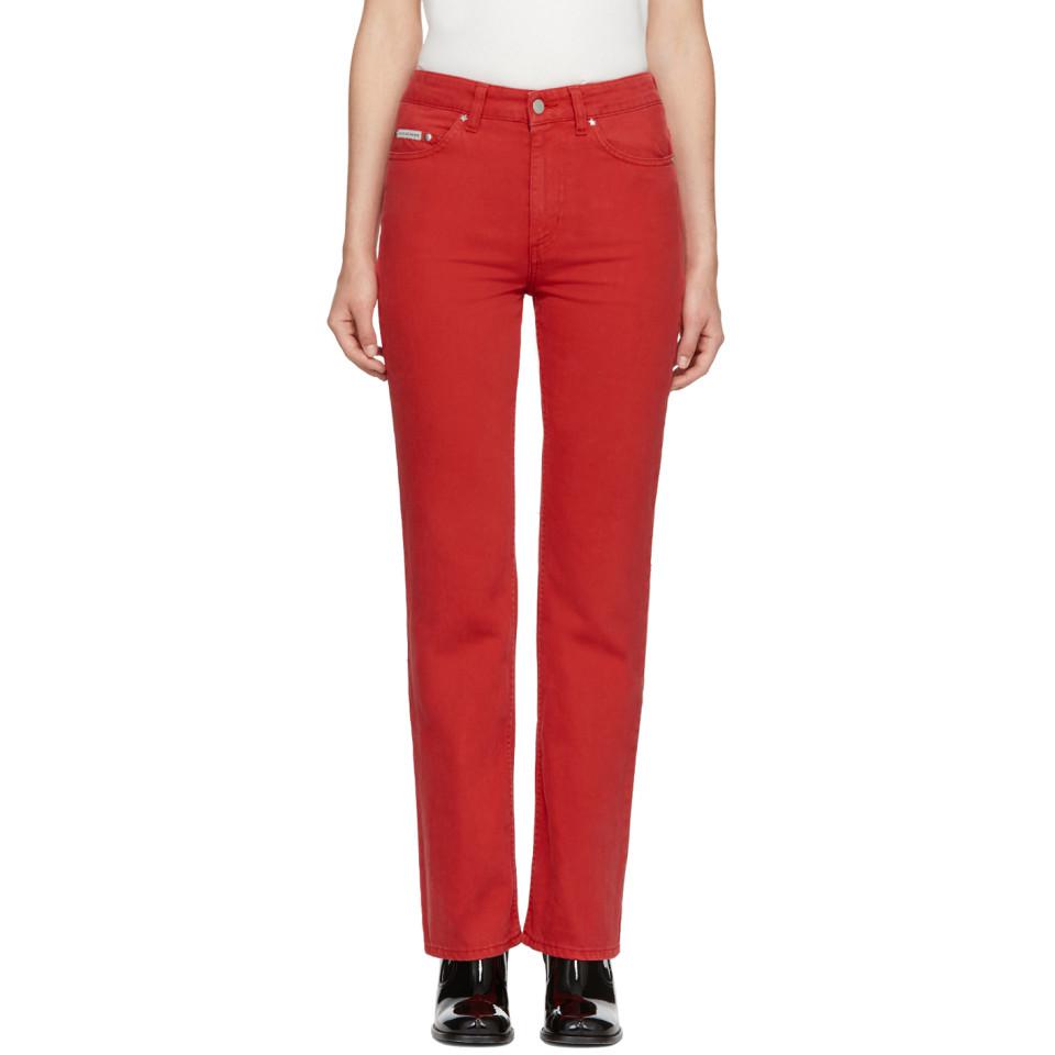 ALEXACHUNG Denim Red Bootcut Jeans - Lyst