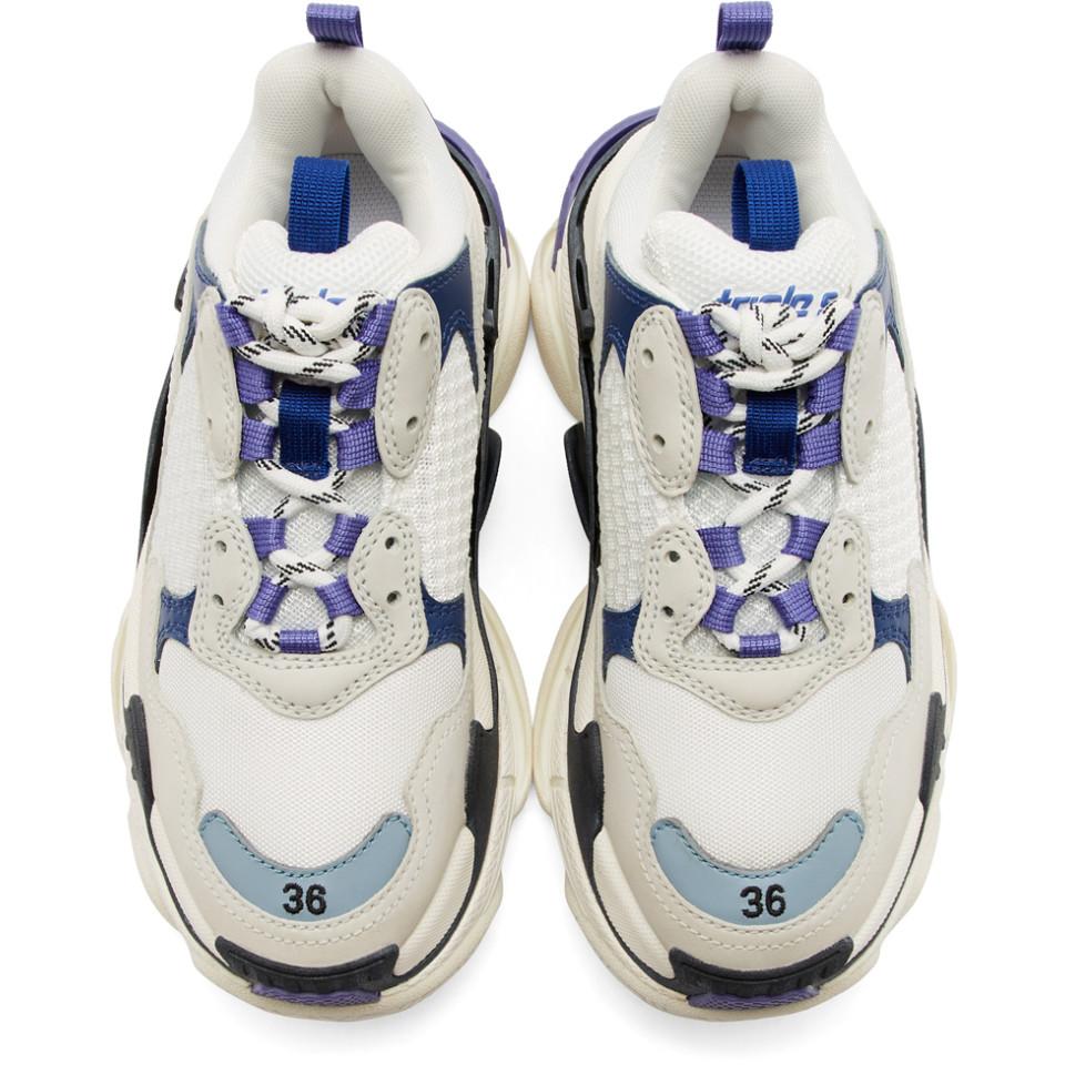 balenciaga white and blue triple s leather sneakers