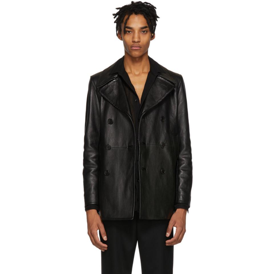 Black Leather Double-breasted Jacket 
