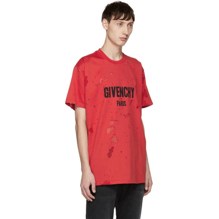 Givenchy Cotton Red Distressed Logo T 