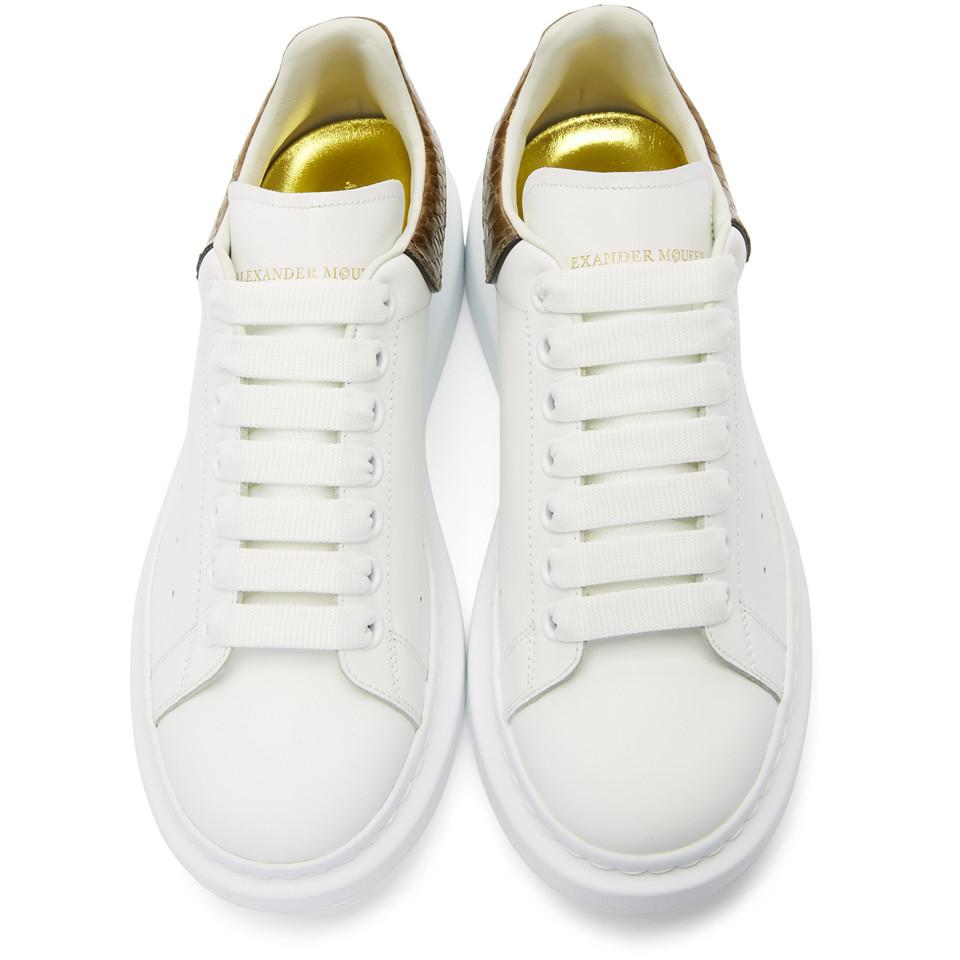 Alexander McQueen Leather White And Bronze Oversized Sneakers for Men | Lyst