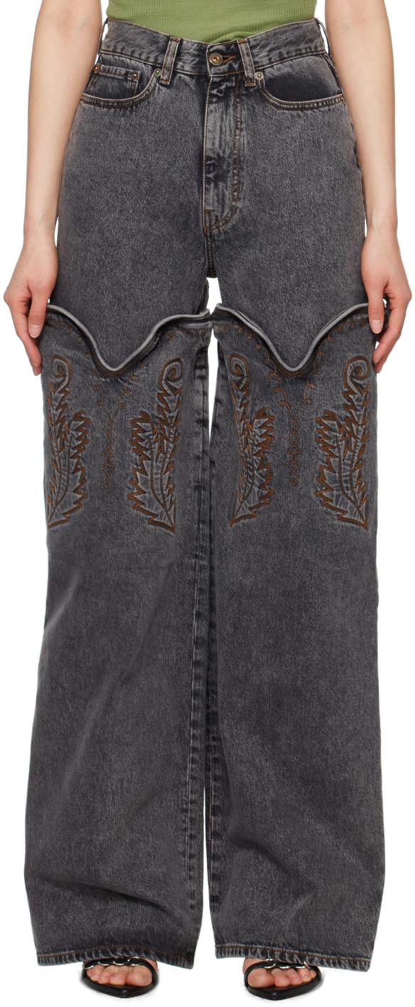 Y/PROJECT ブラック Maxi Cowboy Cuff ジーンズ