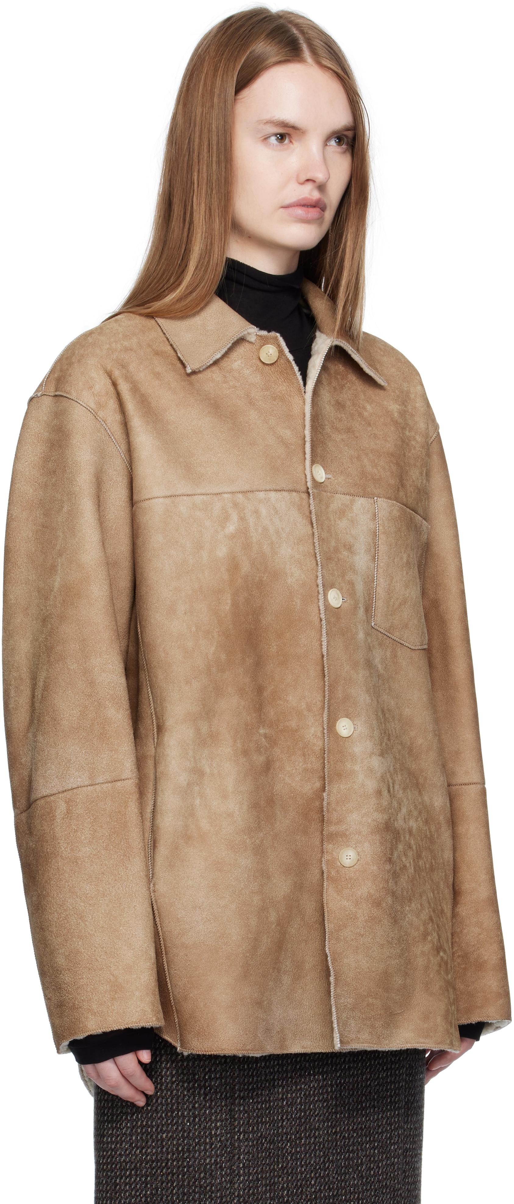 AURALEE Merino Mouton Shearling Shirt Jacket in Natural | Lyst