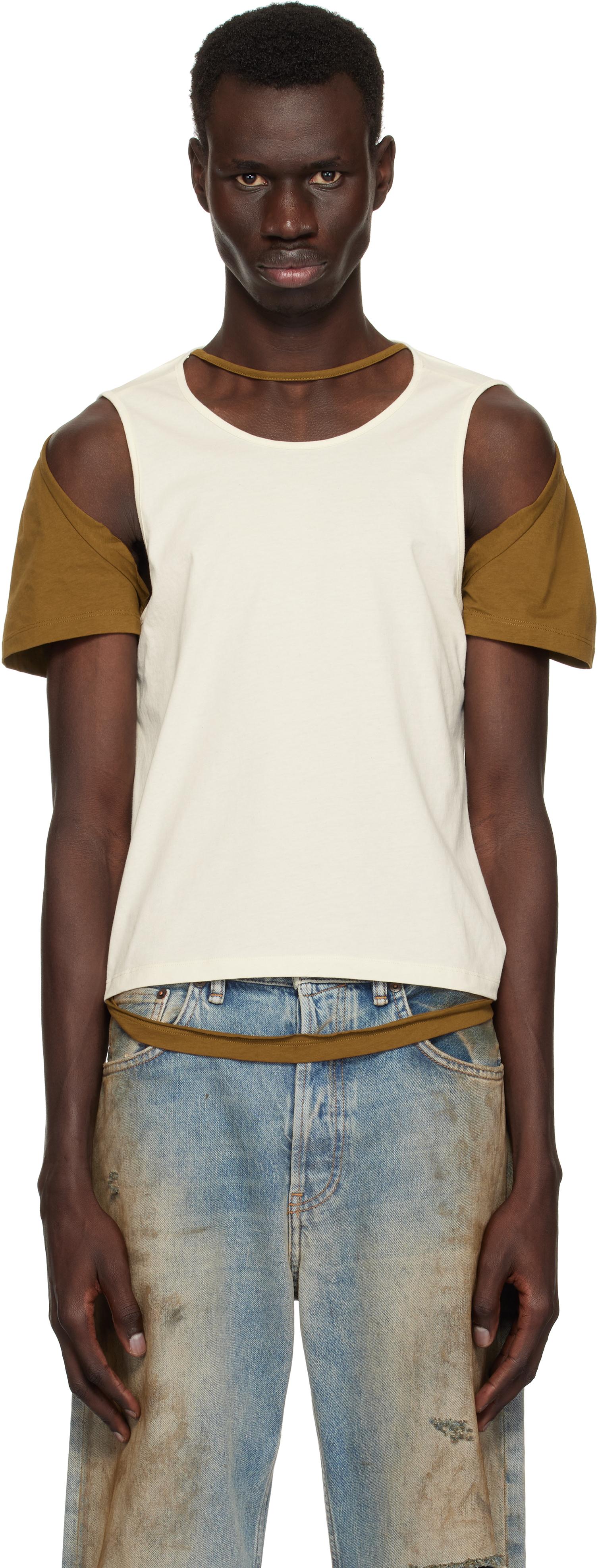 【関税込み】Eckhaus Latta オレンジ＆ブラウン Lapped Tシャツ Eckhaus Lattaのオレンジ Lapped Tシャツがセール中