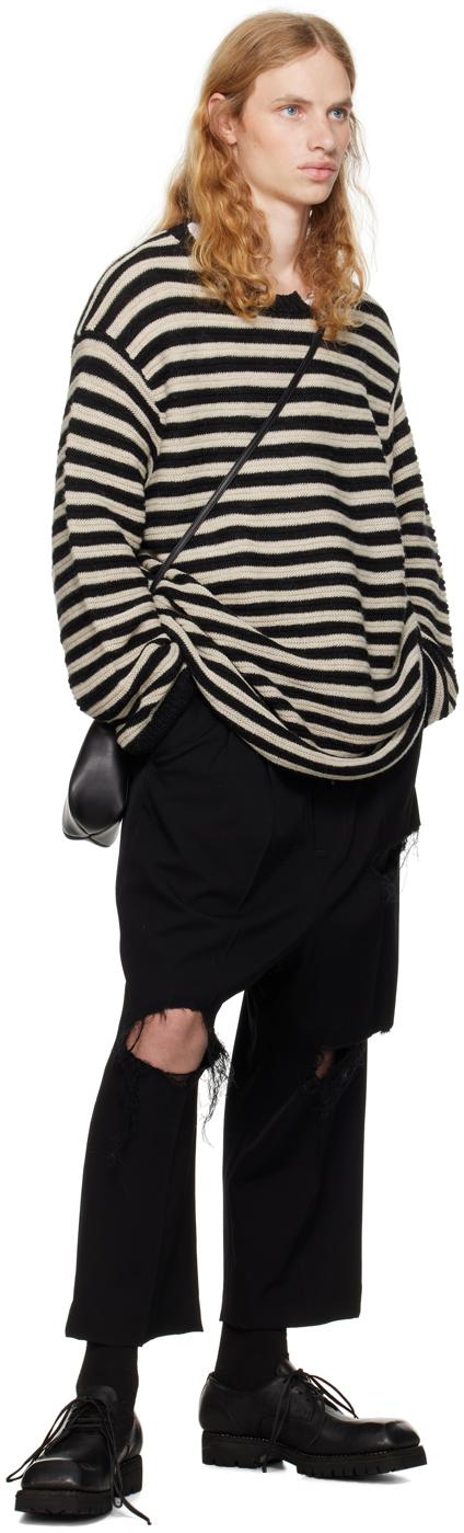 Yohji Yamamoto メンズ ブラック &ホワイト ボーダー セーター Yohji Yamamoto メンズ ブラック &ホワイト ボーダー セーター