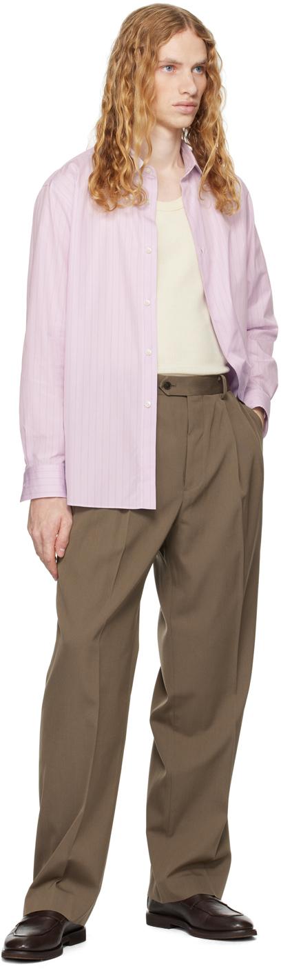AURALEE Taupe Light Wool Max Gabardine Two-Tuck Trousers in AURALEE Taupe Light Wool Max Gabardine Two-Tuck Trousers in