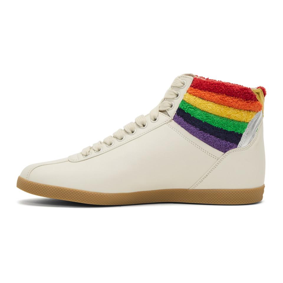 Gucci Leather White Rainbow High-top Sneakers for Men - Lyst