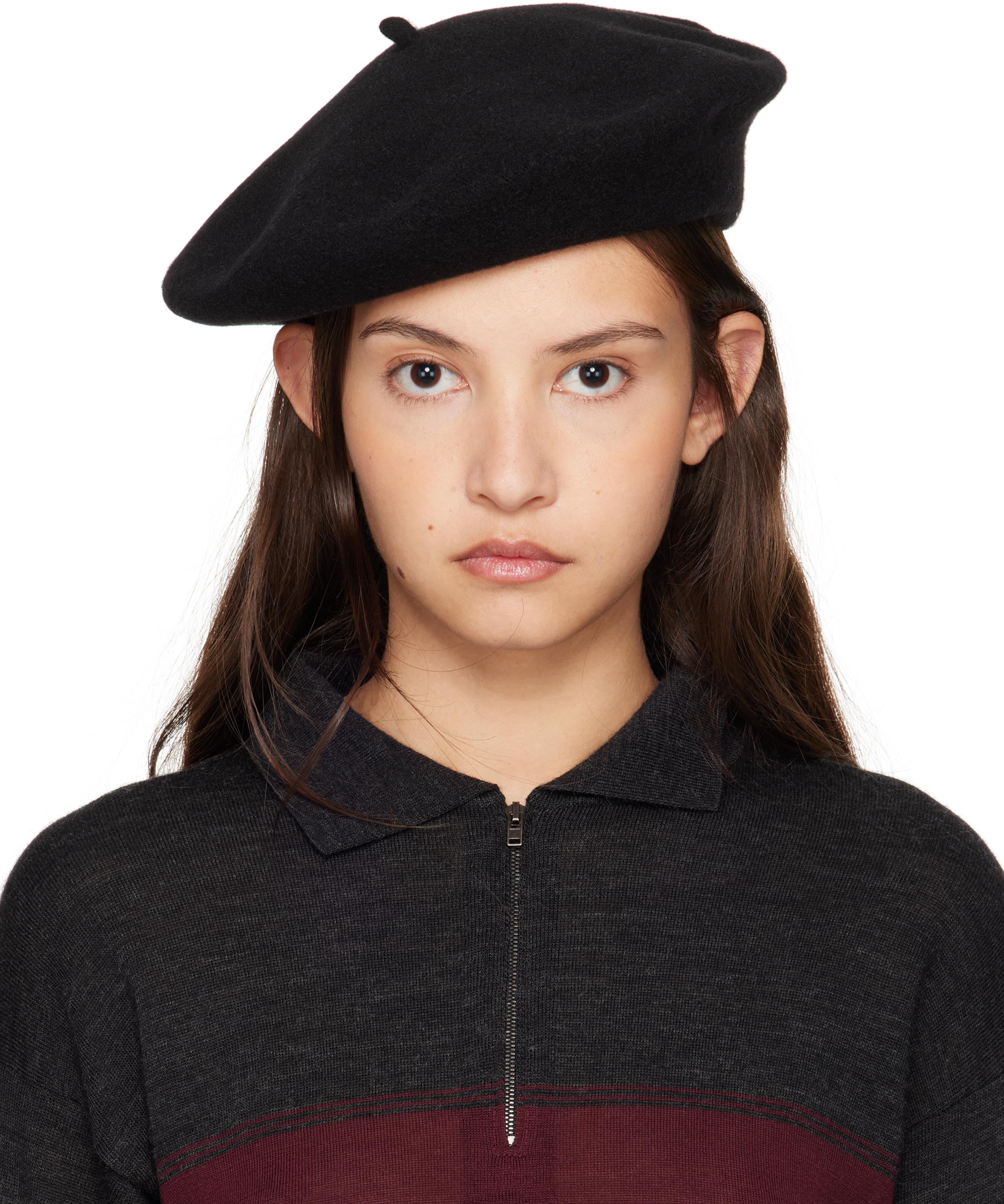 Maison Margiela レディース ブラック ヘビーウール ベレー帽 キャップ