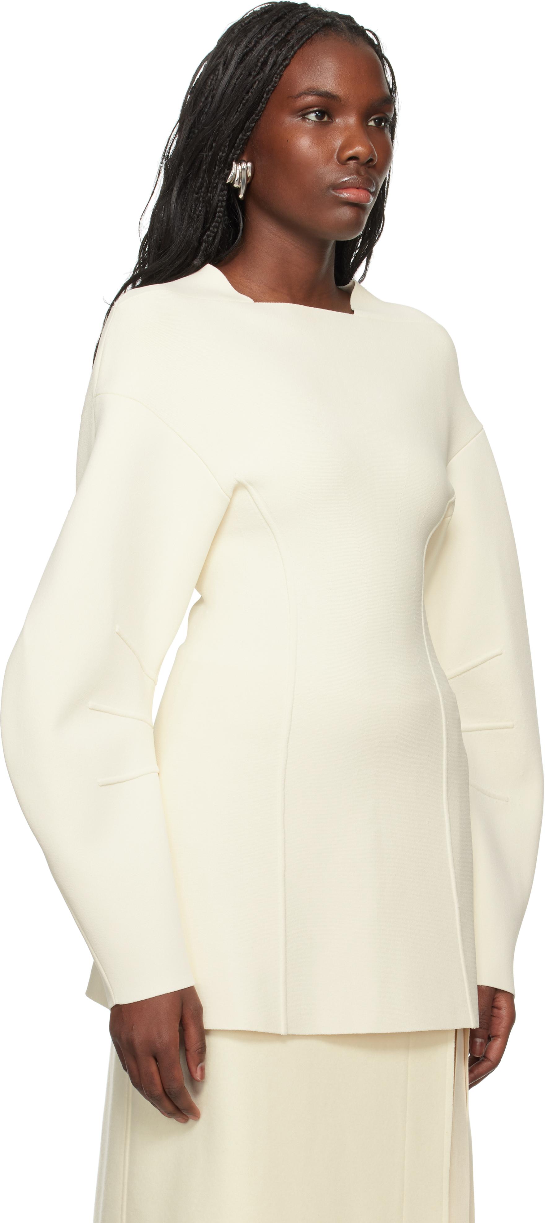 Jil Sander レディース オフホワイト 長袖 セーター セーター & ニット