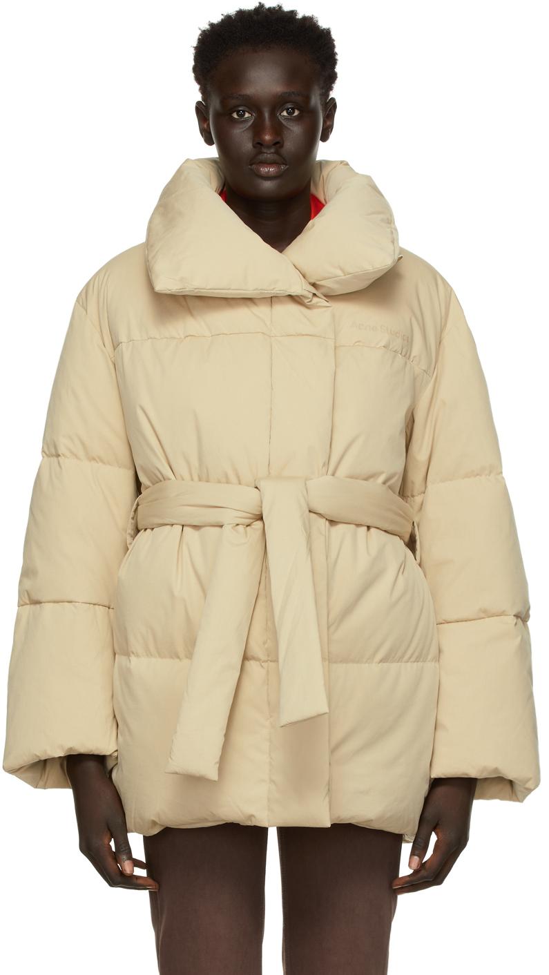 Acne Studios Beige Belted Puffer Jacket in Natural | Lyst