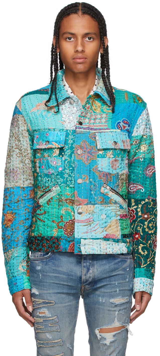 Amiri Color Vintage Quilt Patchwork Trucker Jacket in Blue for Men