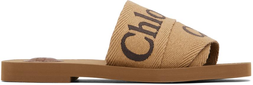 Chloé レディース ブラック タン Woody サンダル フラットシューズ