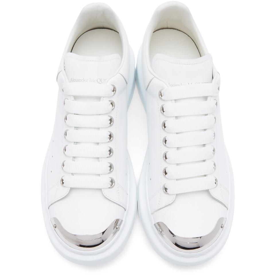 Vej respekt sikring Alexander McQueen White And Silver Toe Cap Oversized Sneakers for Men | Lyst