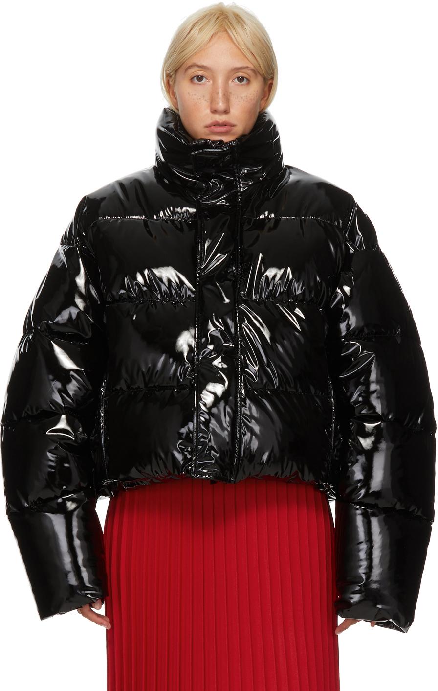 Balenciaga Satin Shiny Cropped Puffer Jacket in Black | Lyst