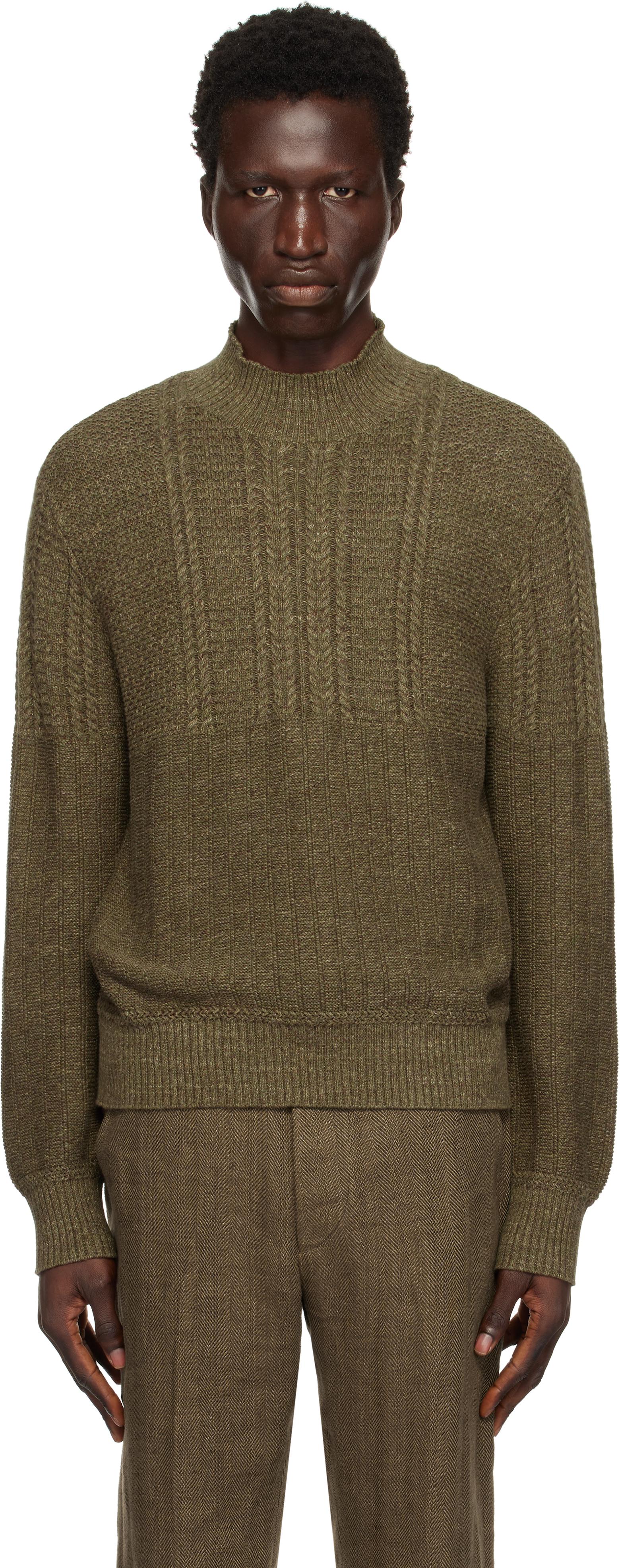 RRL メンズ グリーン コットン モックネック セーター セーター & ニット