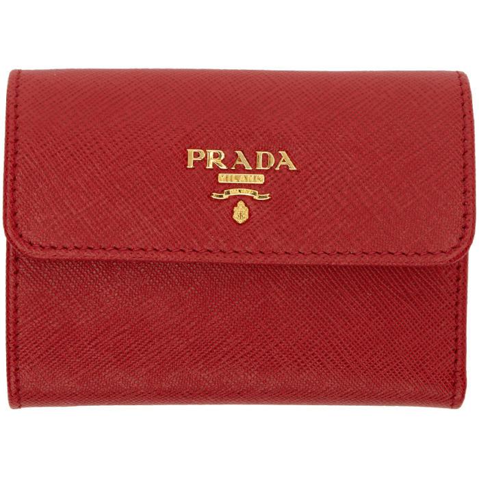 Prada Leather Red Saffiano Trifold Wallet | Lyst Canada