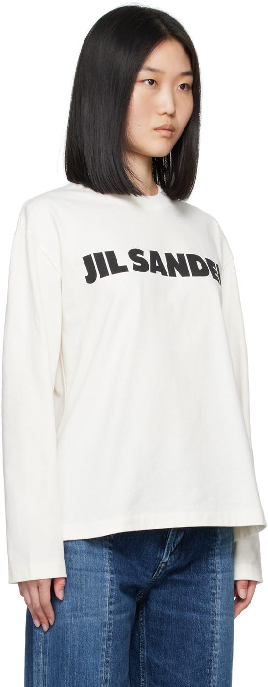 Jil Sander レディース ブラック オフホワイト ロゴプリント 長袖t 