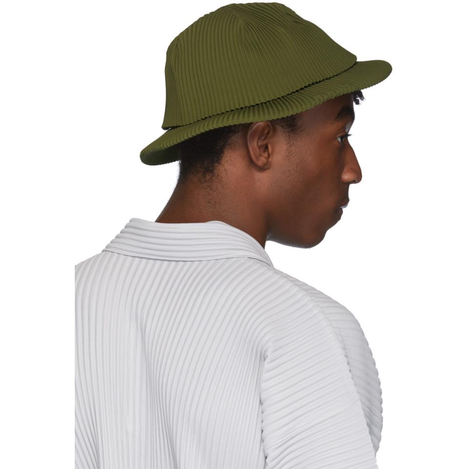 Homme Plissé Issey Miyake Khaki Pleats Bucket Hat in Natural for Men - Lyst