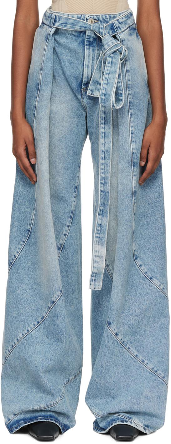The Attico Paneled Jeans in Blue | Lyst