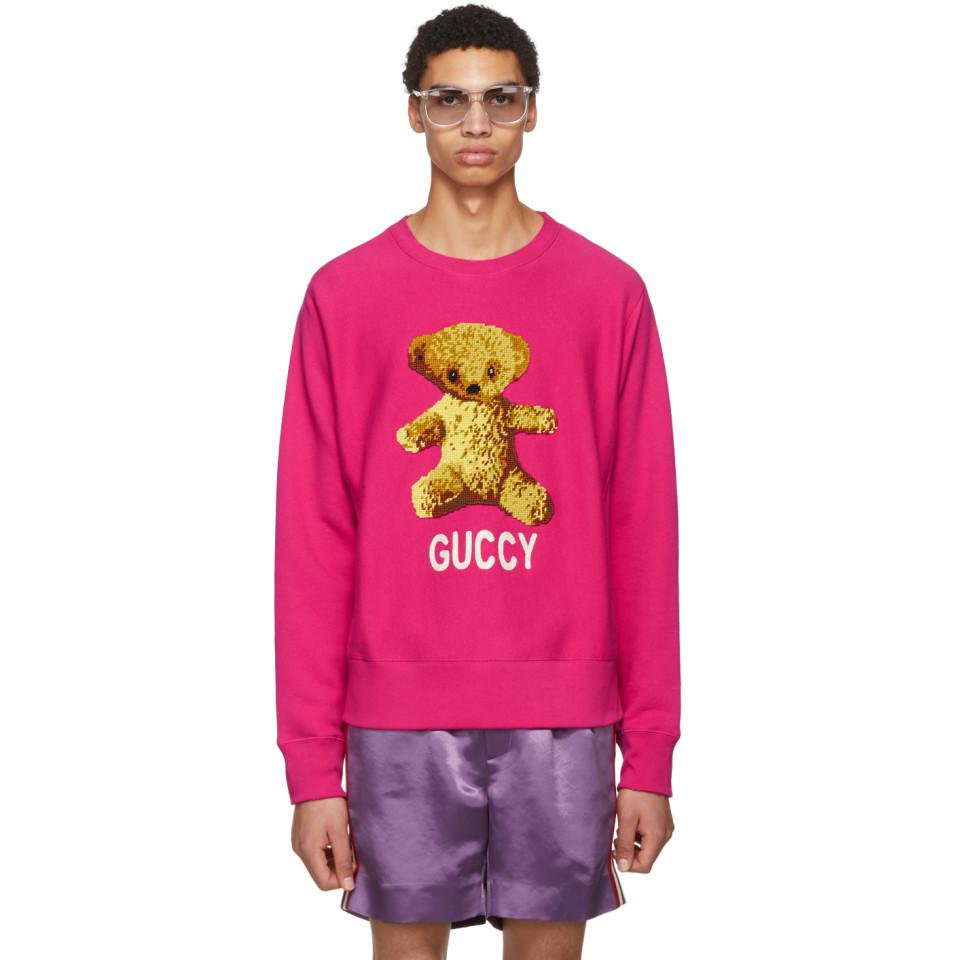 pink gucci sweater with green bear