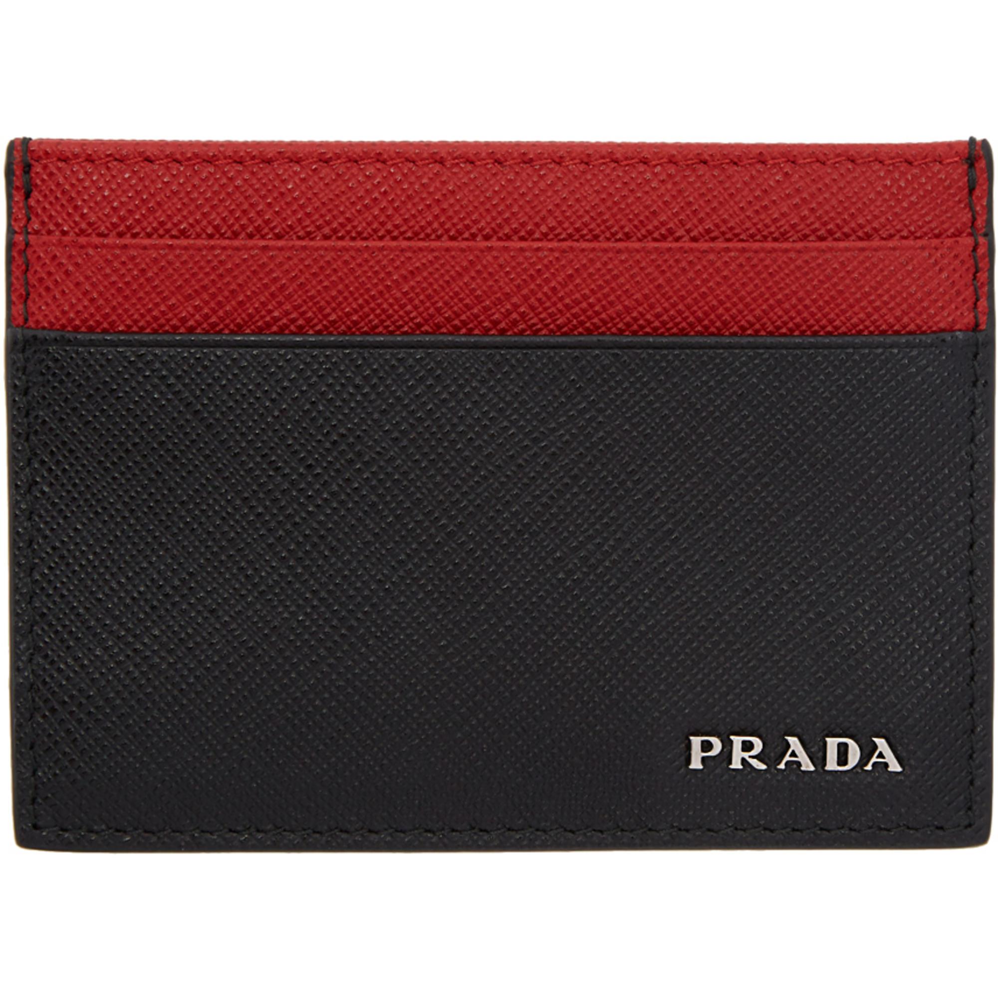 Prada Fiery Red Saffiano and leather wallet with shoulder strap