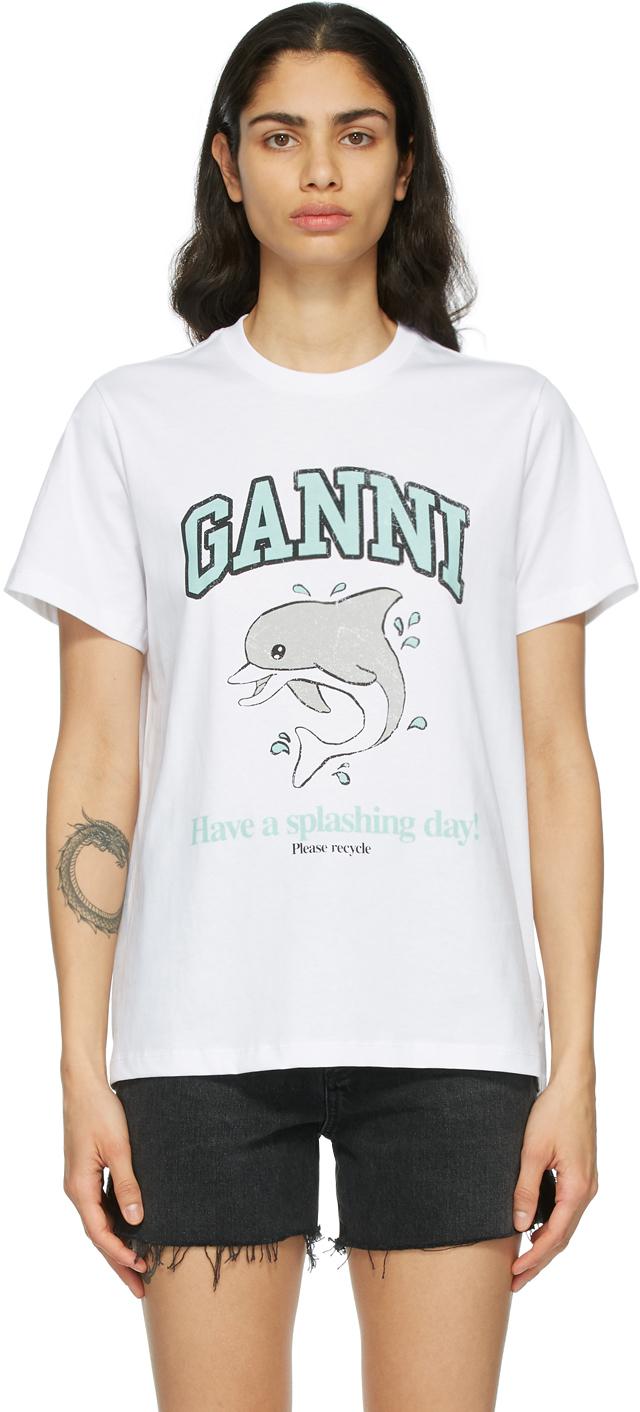 Ganni Cotton Dolphin T-shirt in White | Lyst