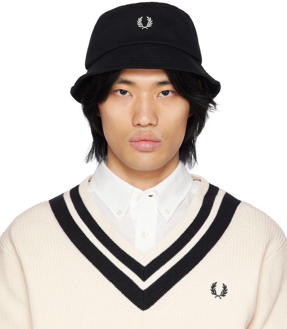 Fred Perry Black Embroidered Bucket Hat for Men | Lyst