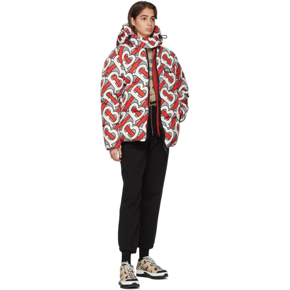 Burberry Grey Monogram Puffer Down Dalston Jacket in Red | Lyst