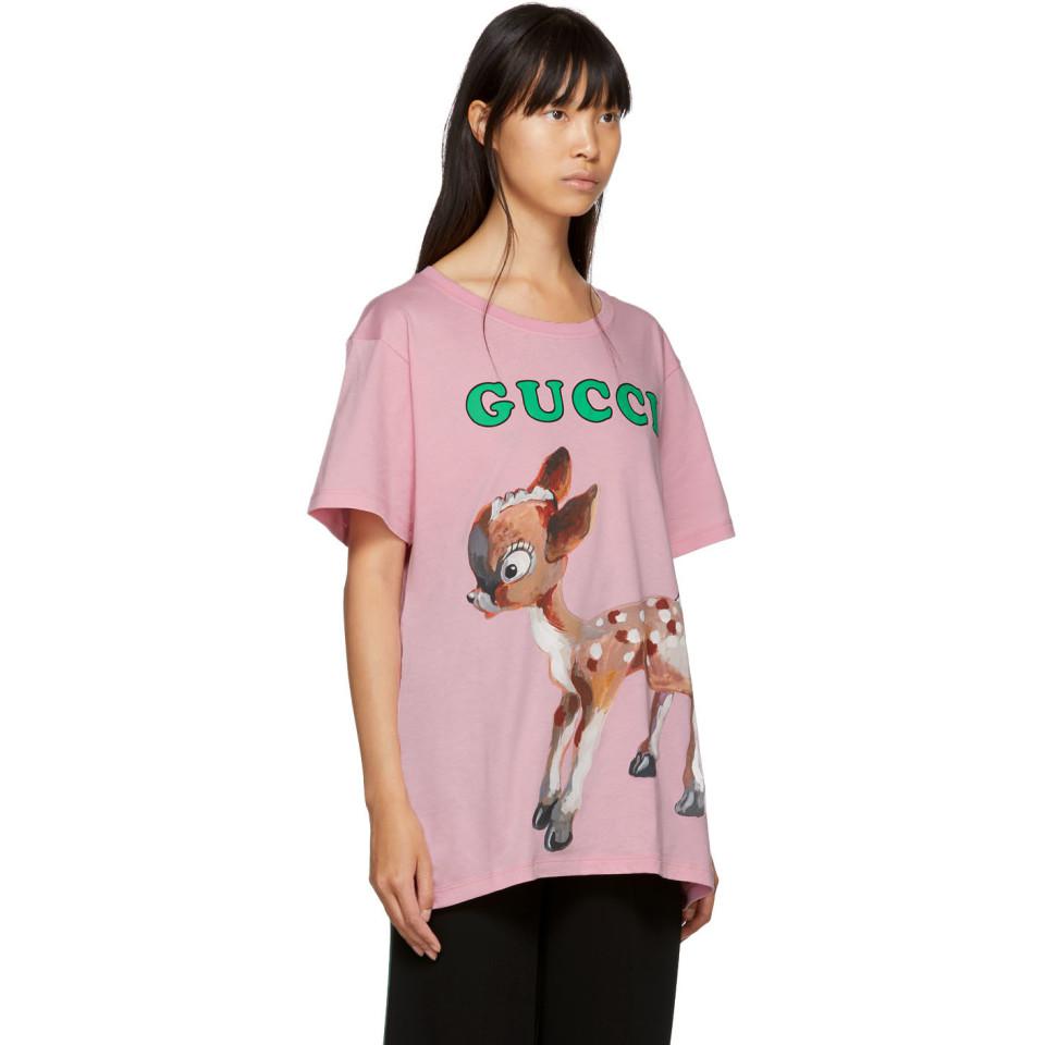 Gucci Cotton Pink Bambi T-shirt - Lyst
