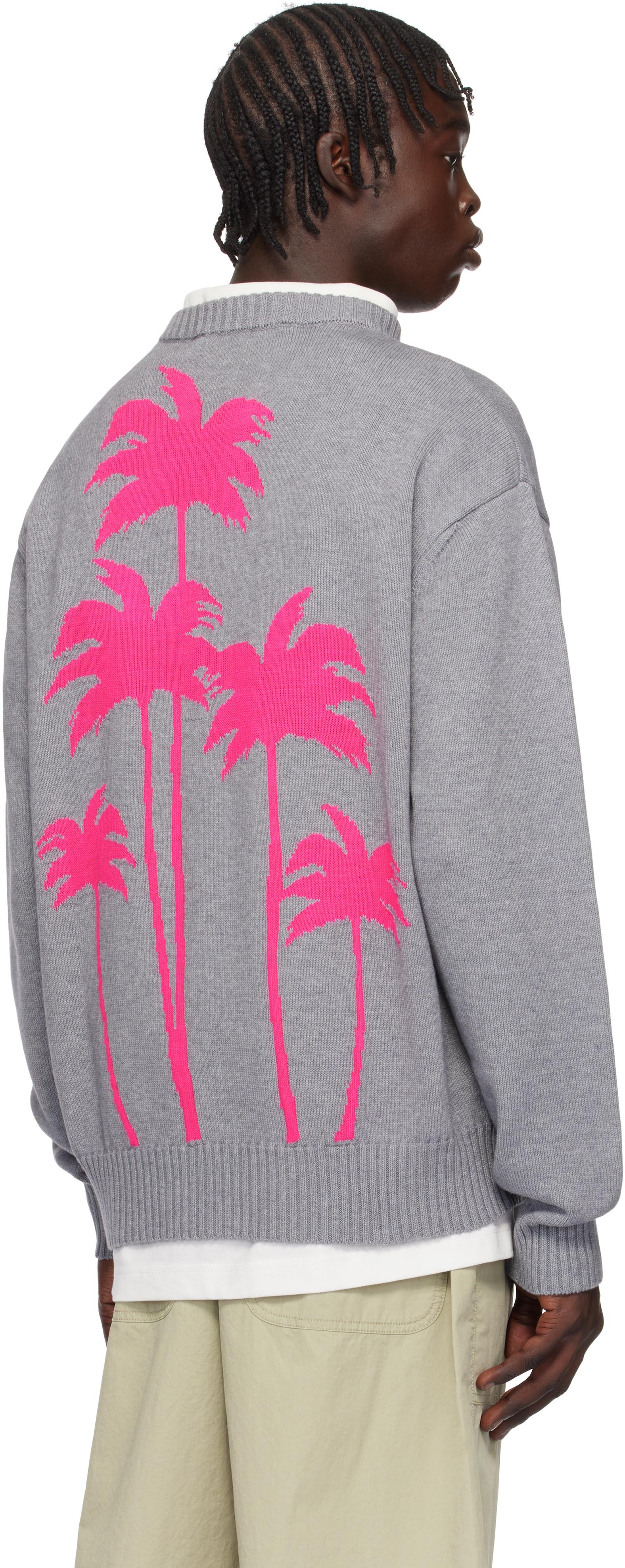 Palm Angels メンズ グレー Palm Inlay ニット プルオーバー セーター 