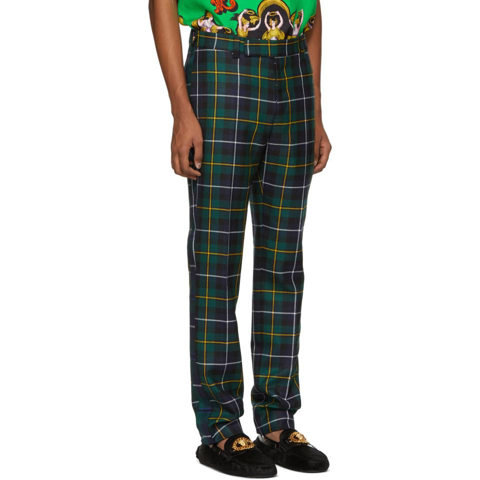Versace Wool Green Plaid Trousers for 