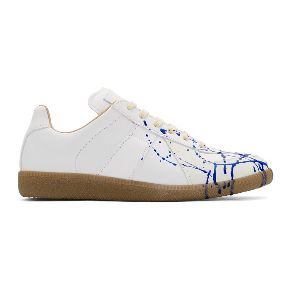 Maison Margiela White And Blue Paint Drop Replica Sneakers for Men | Lyst