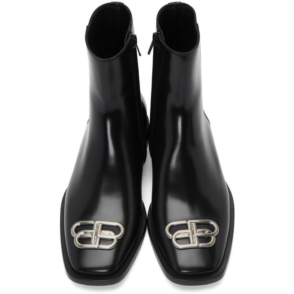 Balenciaga Logo Plaque Leather Ankle Boots in Black for Men | Lyst