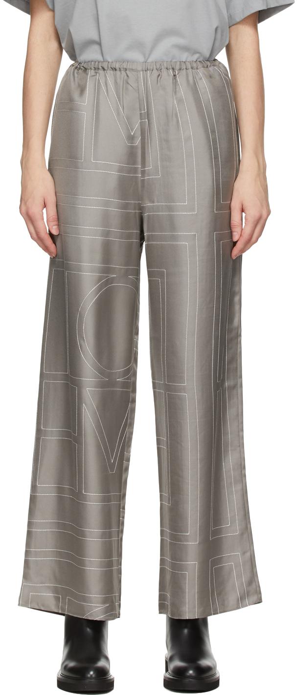 Grey Silk Monogram Pj Lounge Pants 
