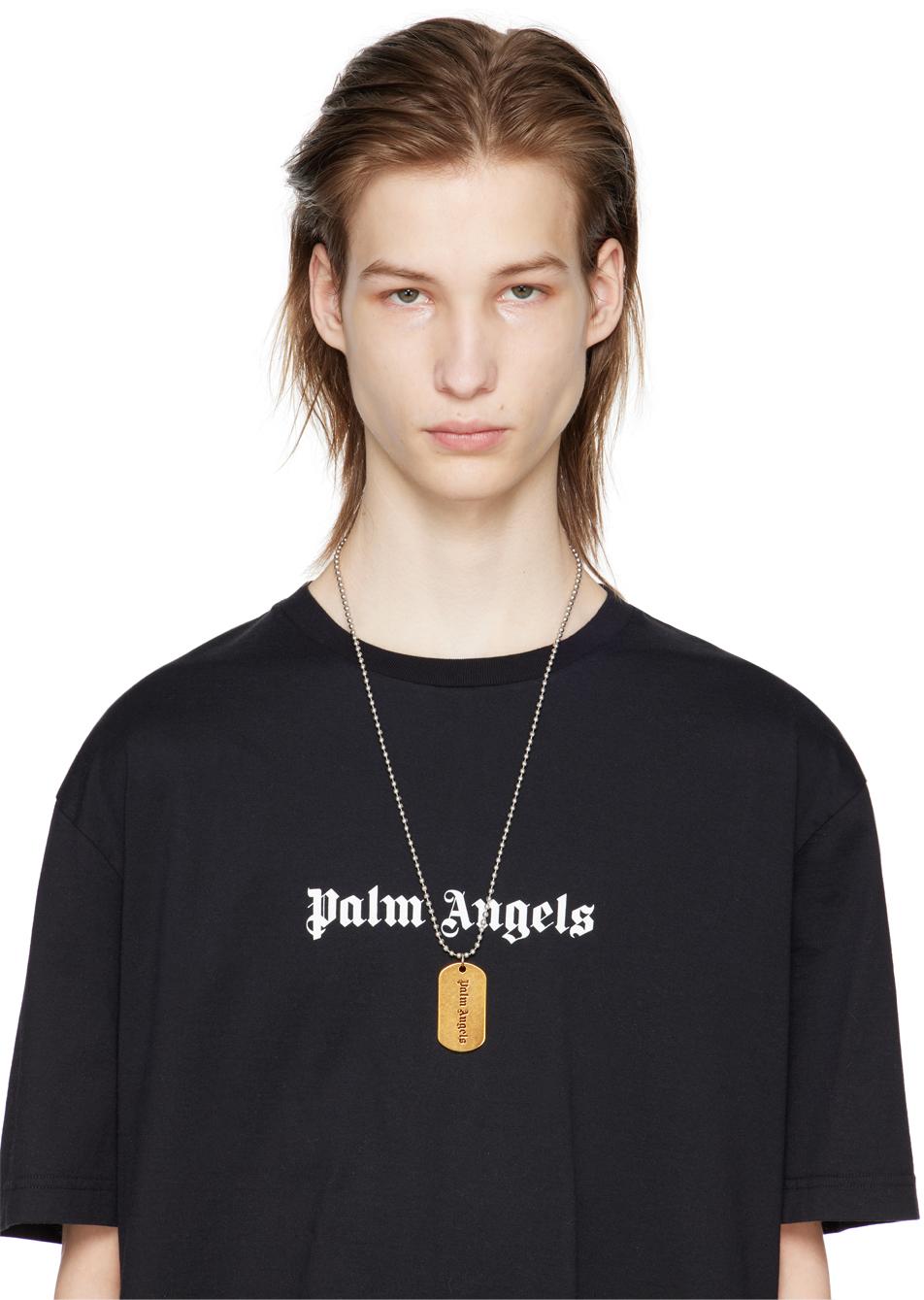 Palm Angels メンズ ブラック シルバー&ゴールド Logo Military Plate  