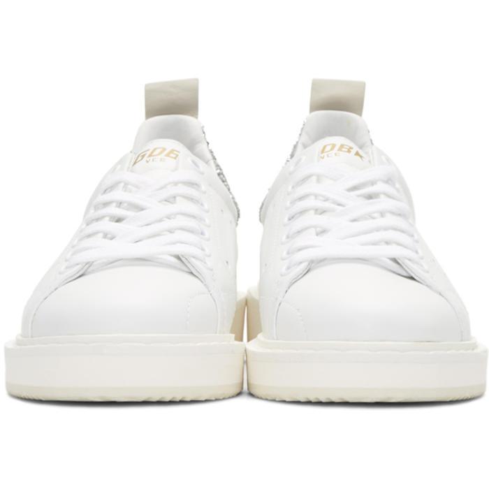 Golden Goose Starter Glitter-trimmed Leather Sneakers in White | Lyst