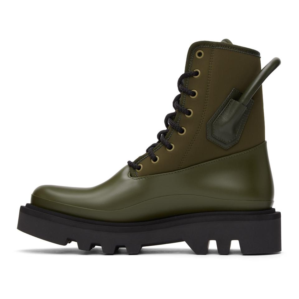Givenchy Khaki Neoprene And Rubber Combat Boots in Green for Men - Lyst