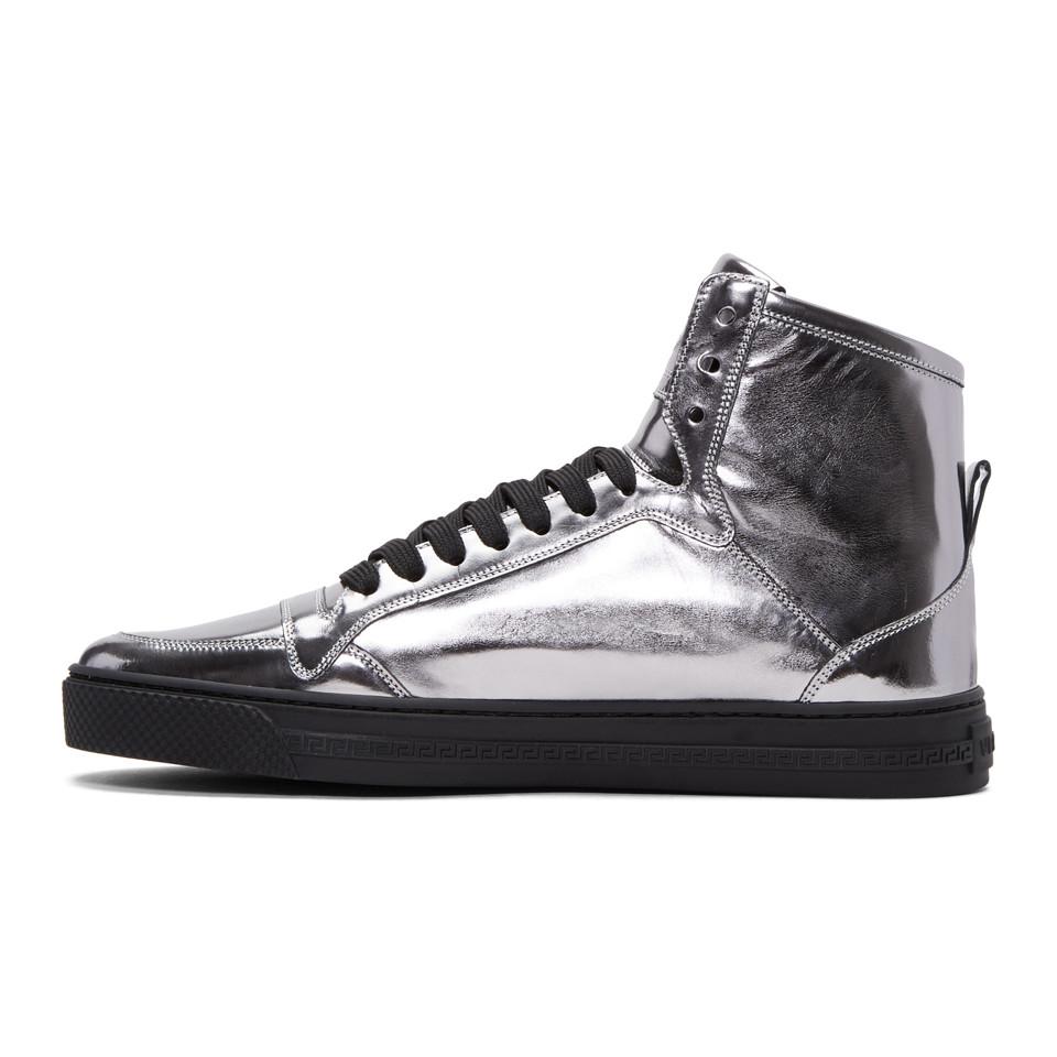 Versace Leather Silver Medusa High-top Sneakers in Metallic for Men - Lyst