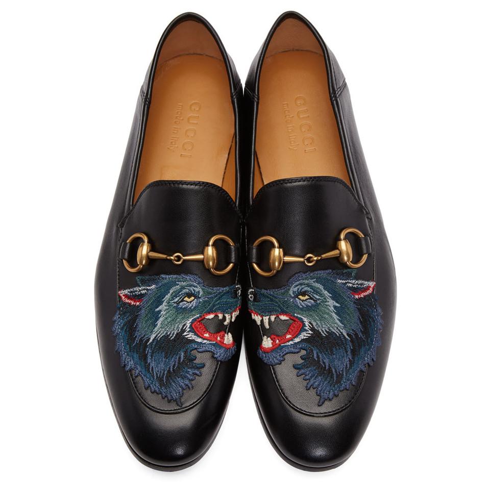 Gucci Black Wolf Brixton Loafers for Men | Lyst