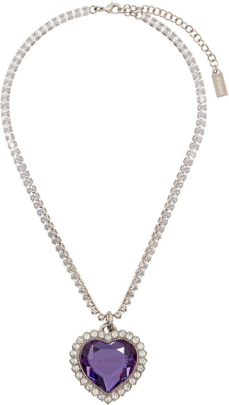 Vetements Silver Purple Crystal Heart Necklace for Men Lyst