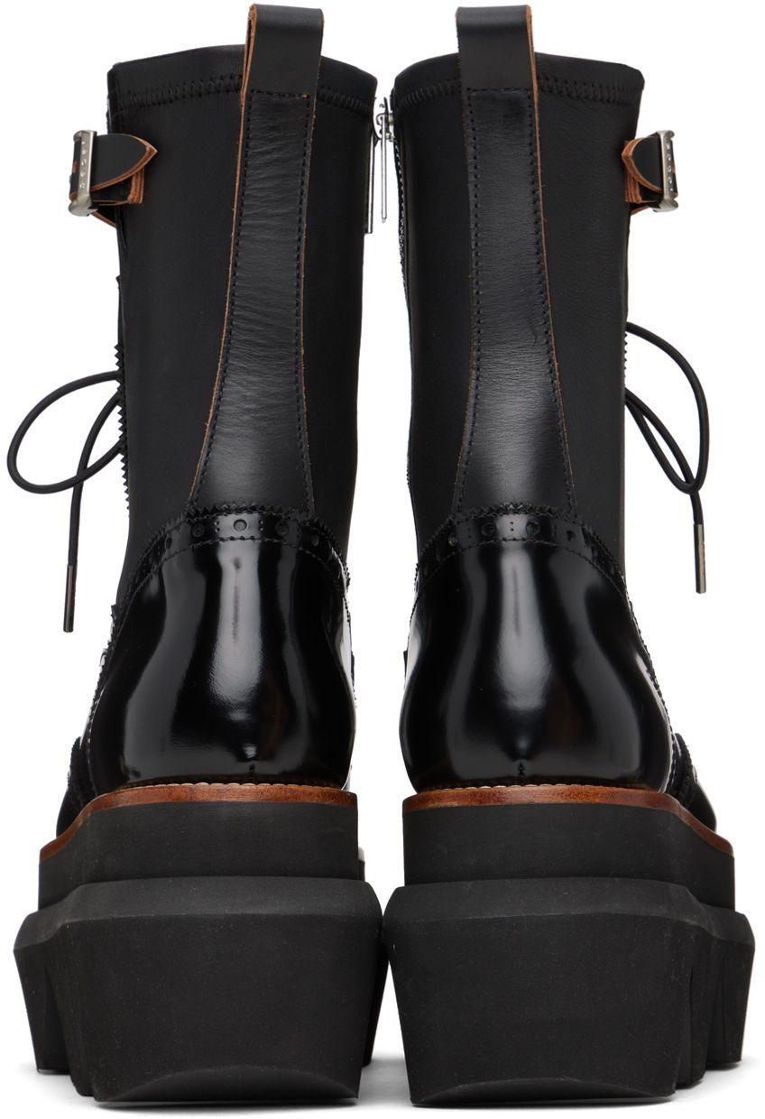 Sacai Leather Wingtip Engineer Sock Boot in Black | Santa Fe